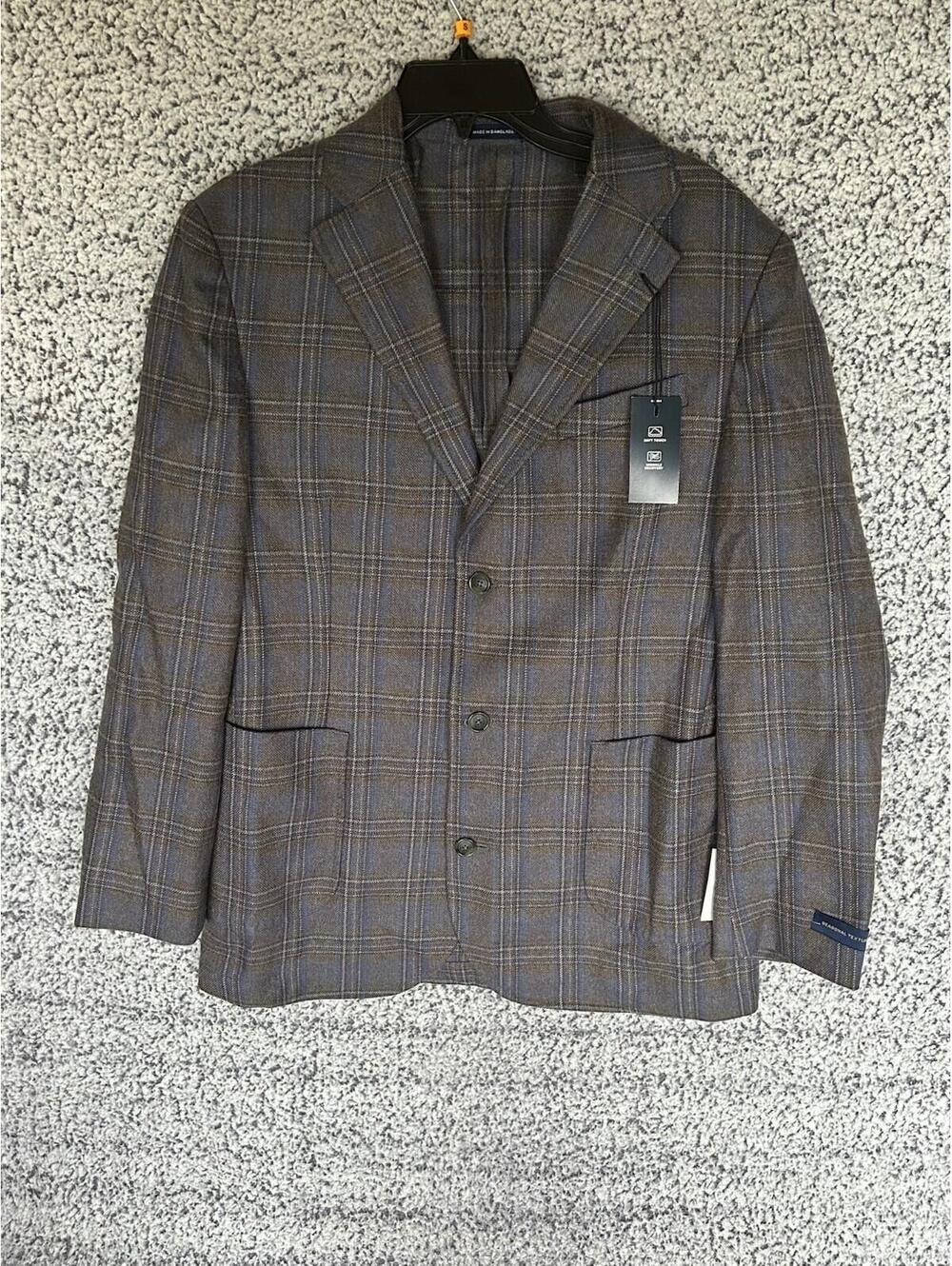 Stafford Mens Plaid Classic Fit Sport Coat Gray Multi Plaid Size 50R